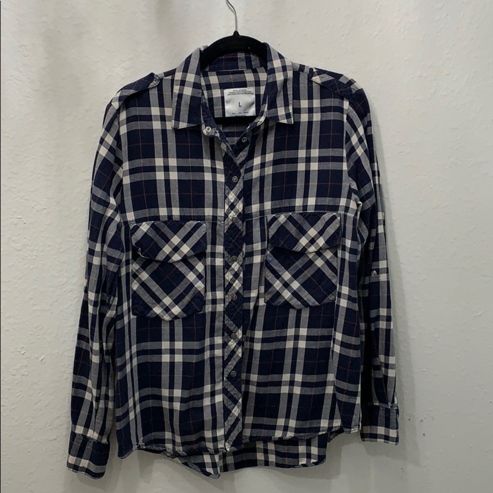 Navy plaid Zara button down flannel